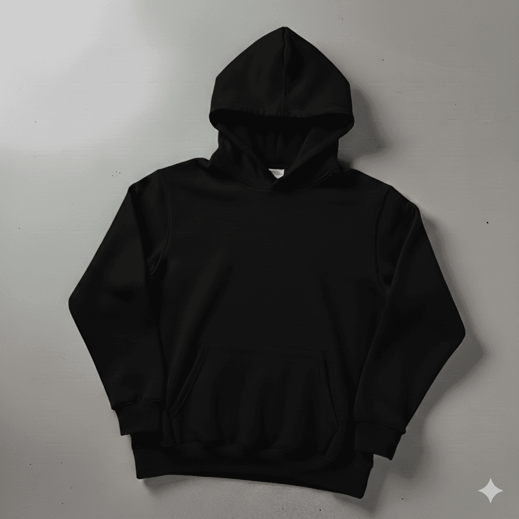 Siyah Kapşonlu Kanguru Cep Oversize %100 Pamuk Sweat