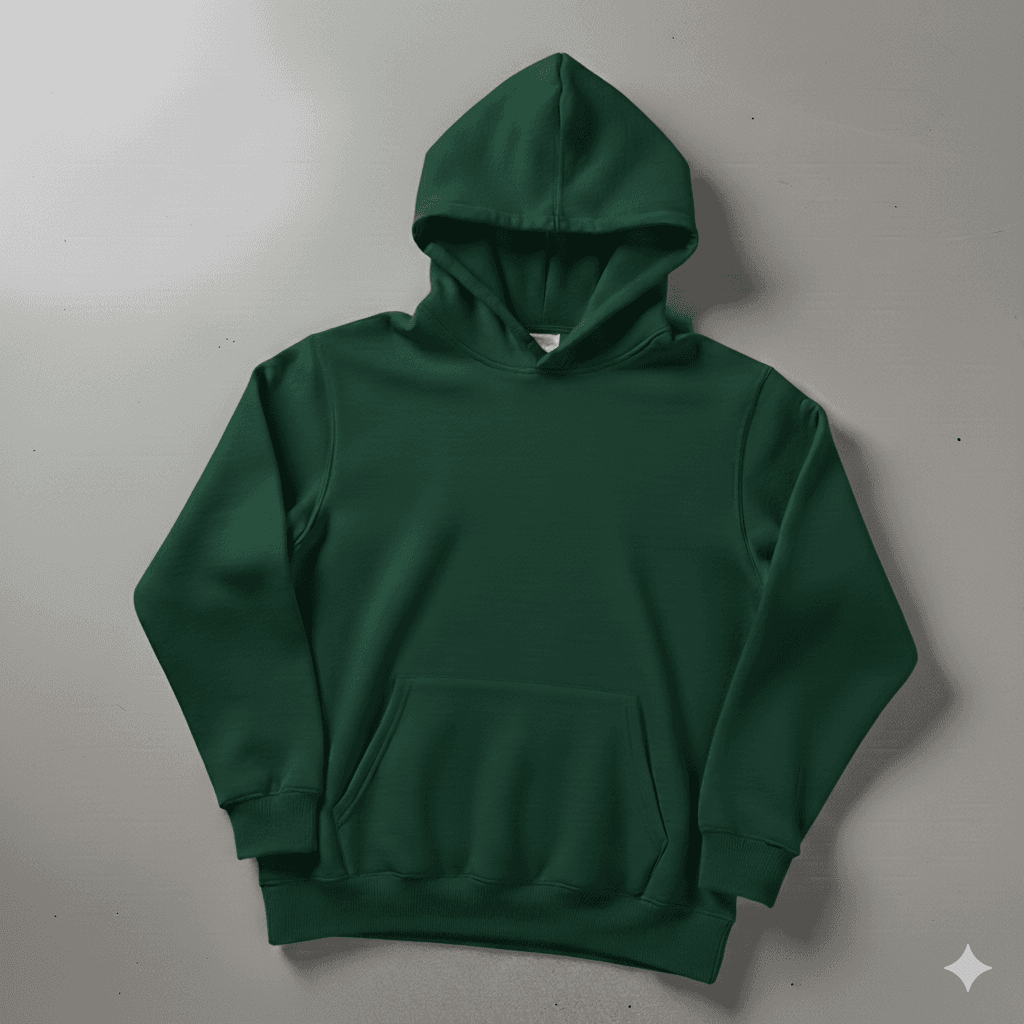 Yeşil Kapşonlu Kanguru Cep Oversize %100 Pamuk Sweat