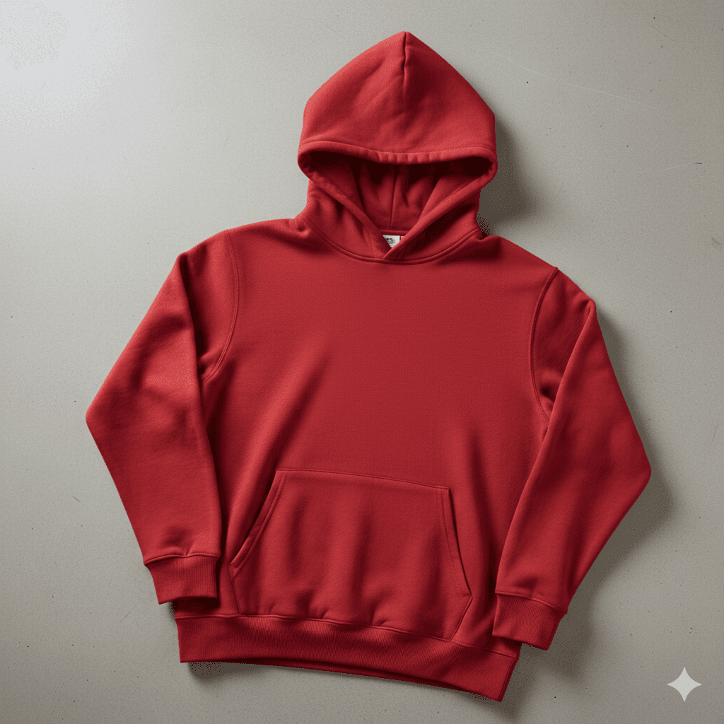 Kırmızı  Kapşonlu Kanguru Cep Oversize %100 Pamuk Sweat