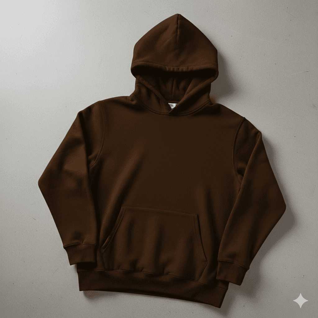 Kahverengi  Kapşonlu Kanguru Cep Oversize %100 Pamuk Sweat