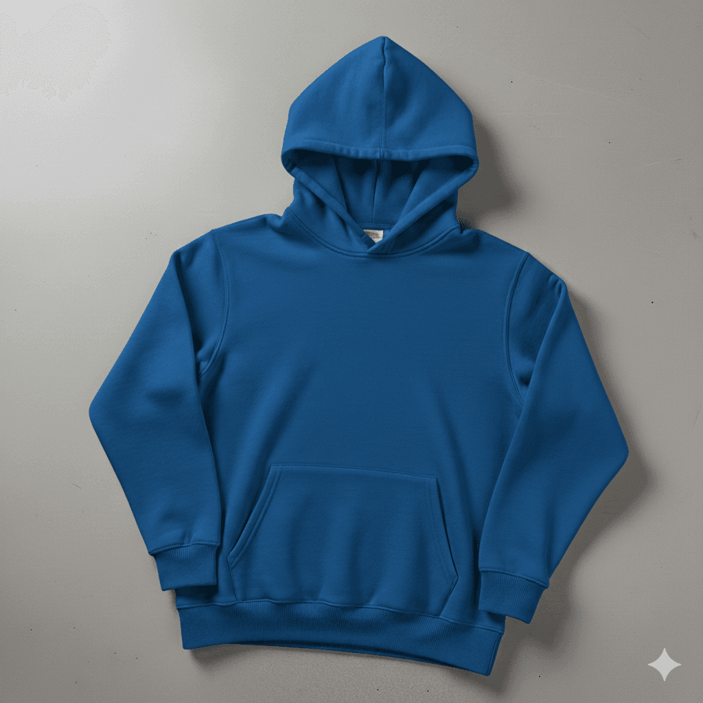 Sax Mavi Kapşonlu Kanguru Cep Oversize %100 Pamuk Sweat