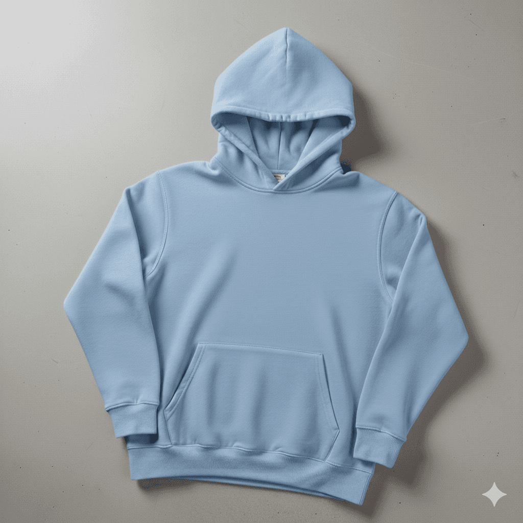 Bebe Mavisi Kapşonlu Kanguru Cep Oversize %100 Pamuk Sweat