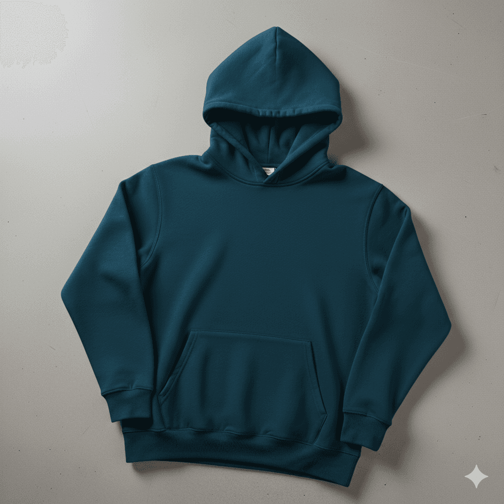 Petrol Mavisi  Kapşonlu Kanguru Cep Oversize %100 Pamuk Sweat