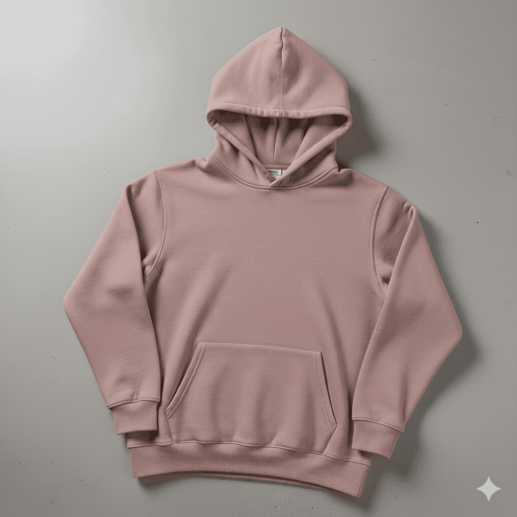 Toz Pembe  Kapşonlu Kanguru Cep Oversize %100 Pamuk Sweat