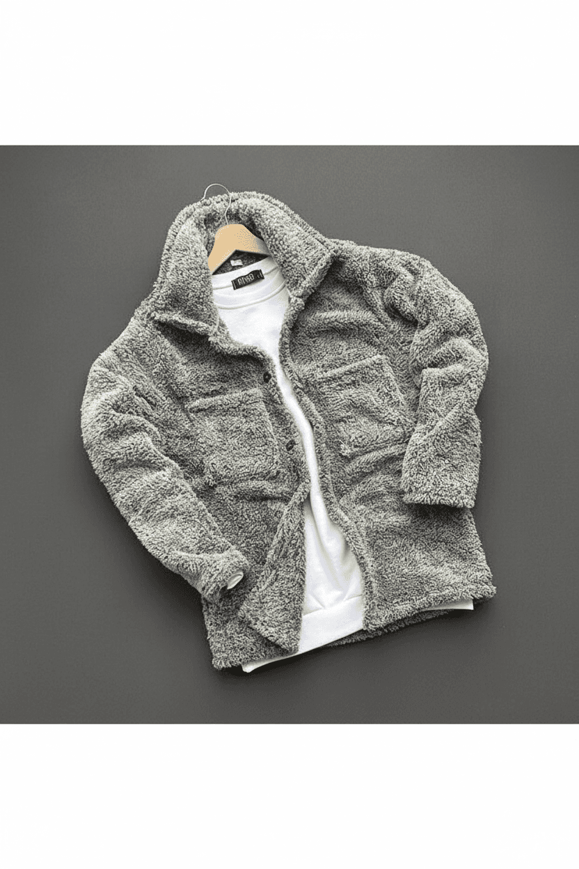 Gri Düğmeli Peluş Kaliteli Regular Kalıp