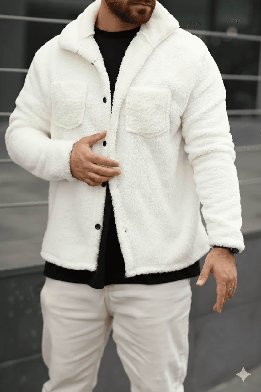 Beyaz Düğmeli Peluş Kaliteli Regular Kalıp