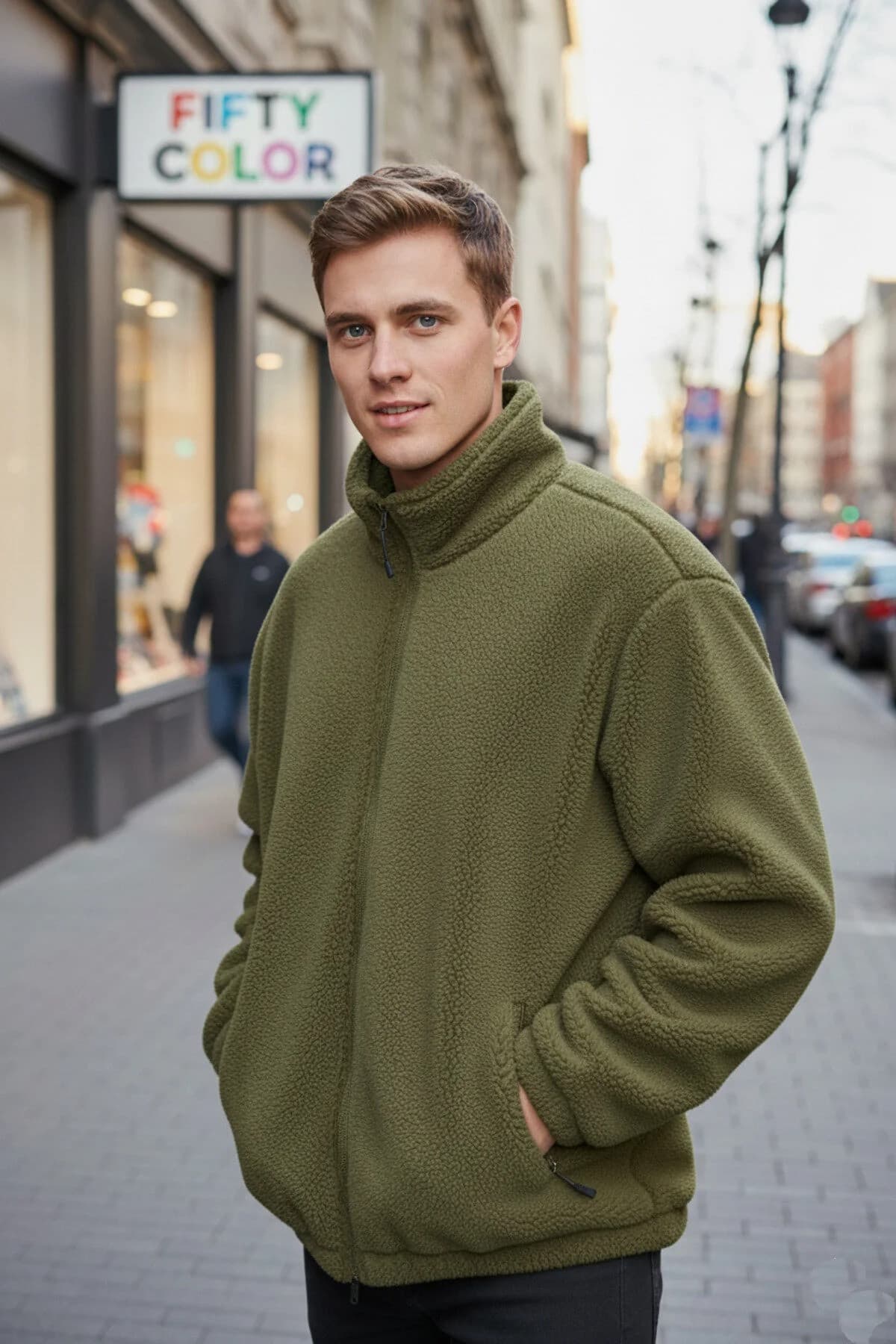 Yeşil Tam Fermuarlı Peluş Kaliteli Regular Kalıp