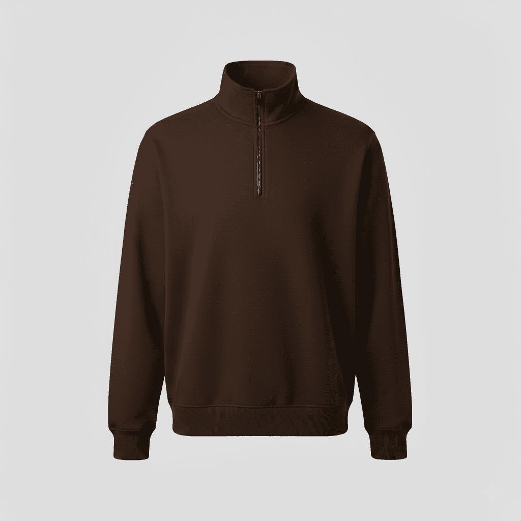 Kahverengi Yarım fermuarlı Oversize 3 iplik Sweat