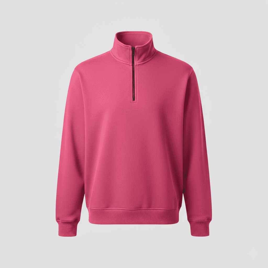 Pembe  Yarım fermuarlı Oversize 3 iplik Sweat