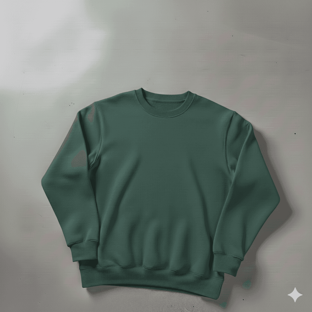 Yeşil Bisiklet Yaka Oversize %100 Pamuk Sweat