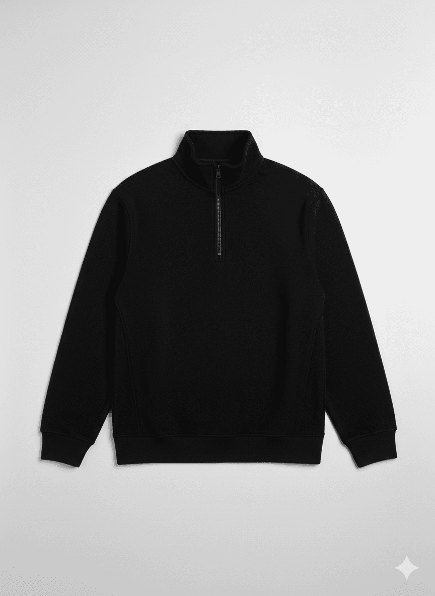 Siyah Yarım fermuarlı Oversize 3 iplik Sweat