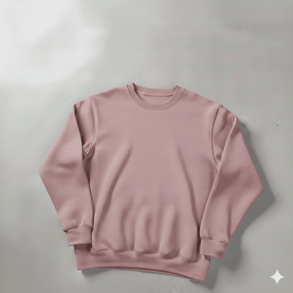 Toz Pembe Bisiklet Yaka Oversize %100 Pamuk Sweat