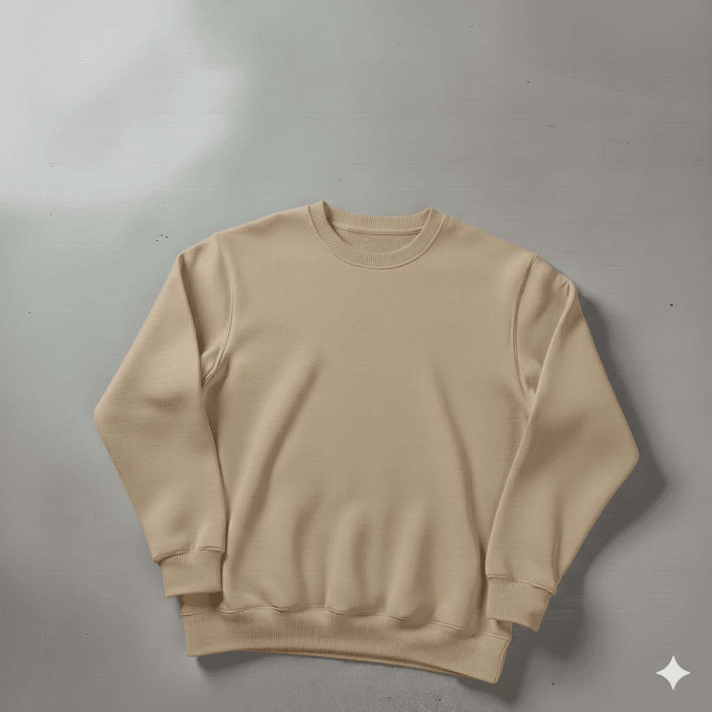 Bej Bisiklet Yaka Oversize %100 Pamuk Sweat