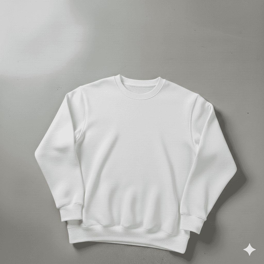 Beyaz Bisiklet Yaka Oversize %100 Pamuk Sweat